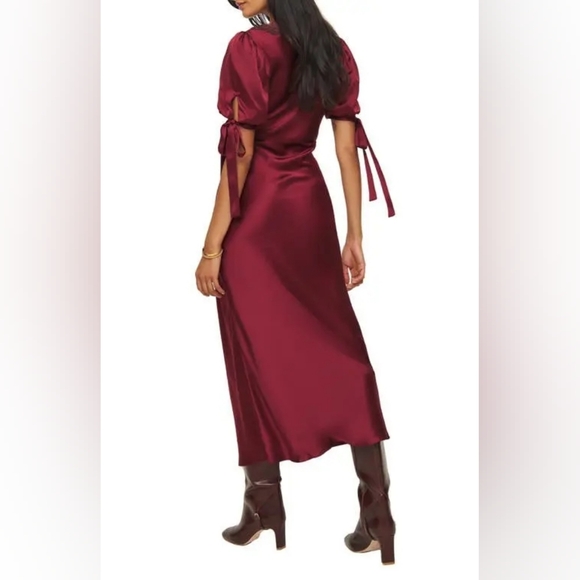 Reformation X Kacey Musgraves Stella Lace Trim Silk Dress - Crimson Size 8 Flaw - Picture 2 of 14